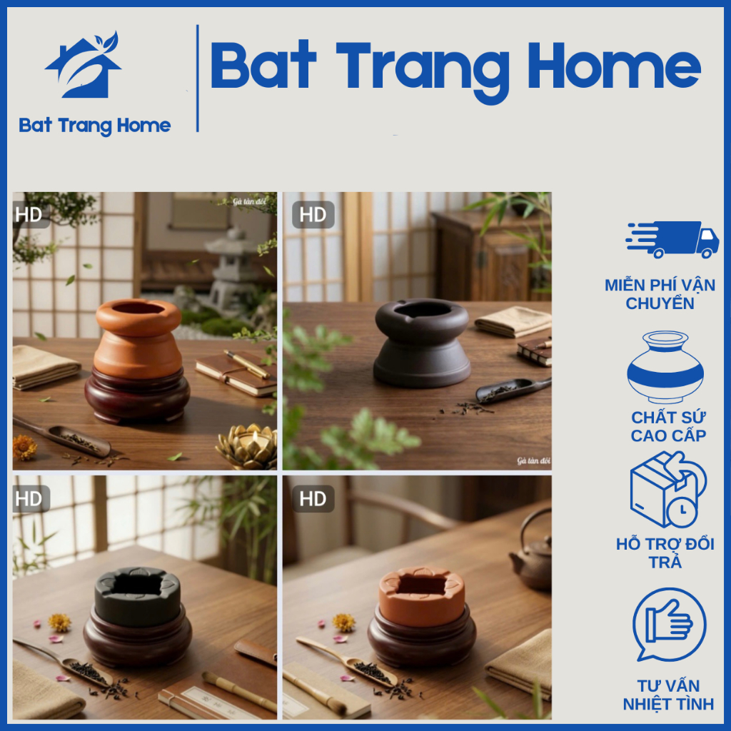 ( 4 Mẫu ) Dụng Cụ Gạt Tàn Thuốc Lá Gốm Tử Sa , Gạt Tàn Gốm Bát Tràng