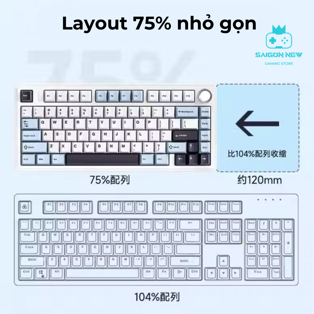 Bàn phím cơ có dây Aula F75 kết nối dây- Hỗ trợ hotswap mạch 5pin - Có núm xoay tiện lợi | BigBuy360 - bigbuy360.vn