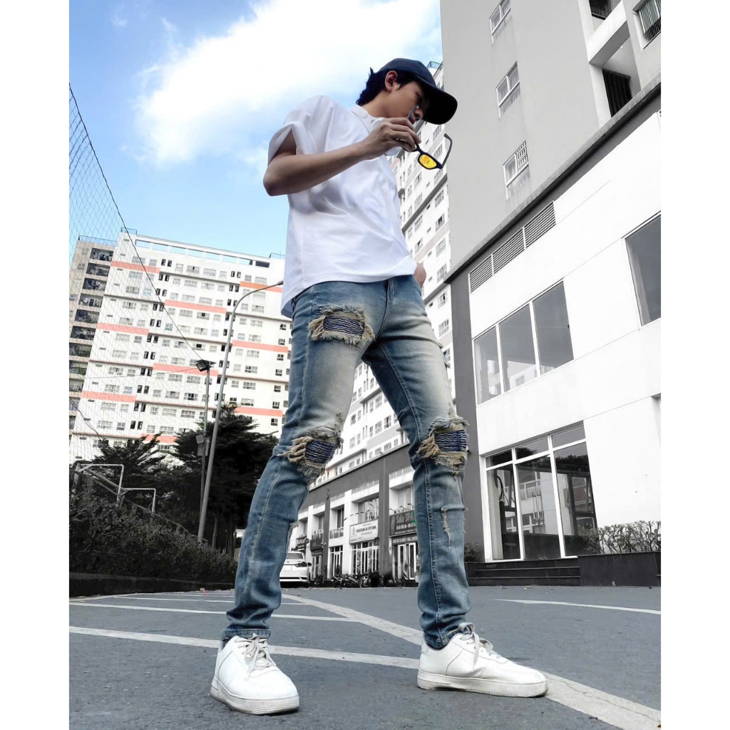 Quần Jean nam Biker Xanh bạc Lexuza 0103