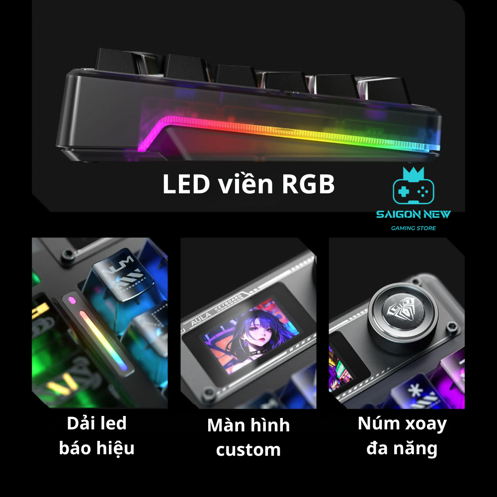 Bàn phím cơ không dây AULA F98 PRO v3 - Bàn phím cơ có màn hình tùy chỉnh, 3 mode kết nối | BigBuy360 - bigbuy360.vn