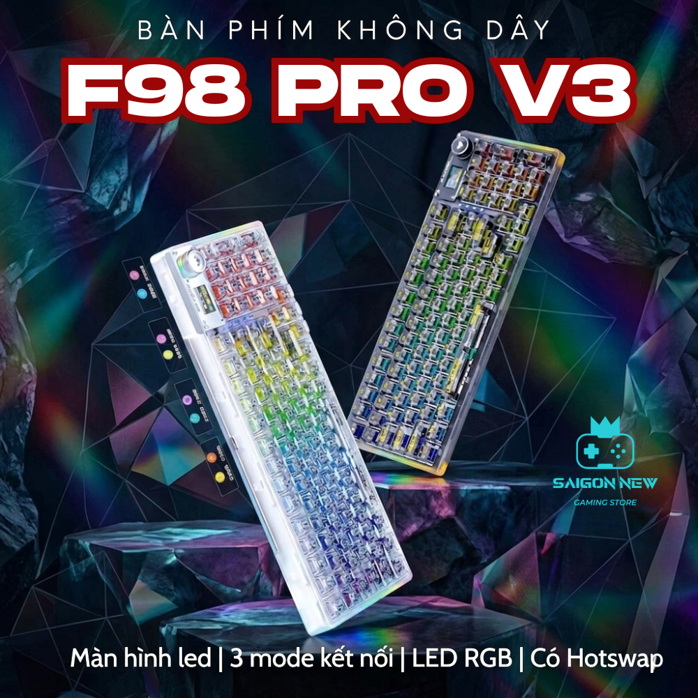 Bàn phím cơ không dây AULA F98 PRO v3 - Bàn phím cơ có màn hình tùy chỉnh, 3 mode kết nối | BigBuy360 - bigbuy360.vn