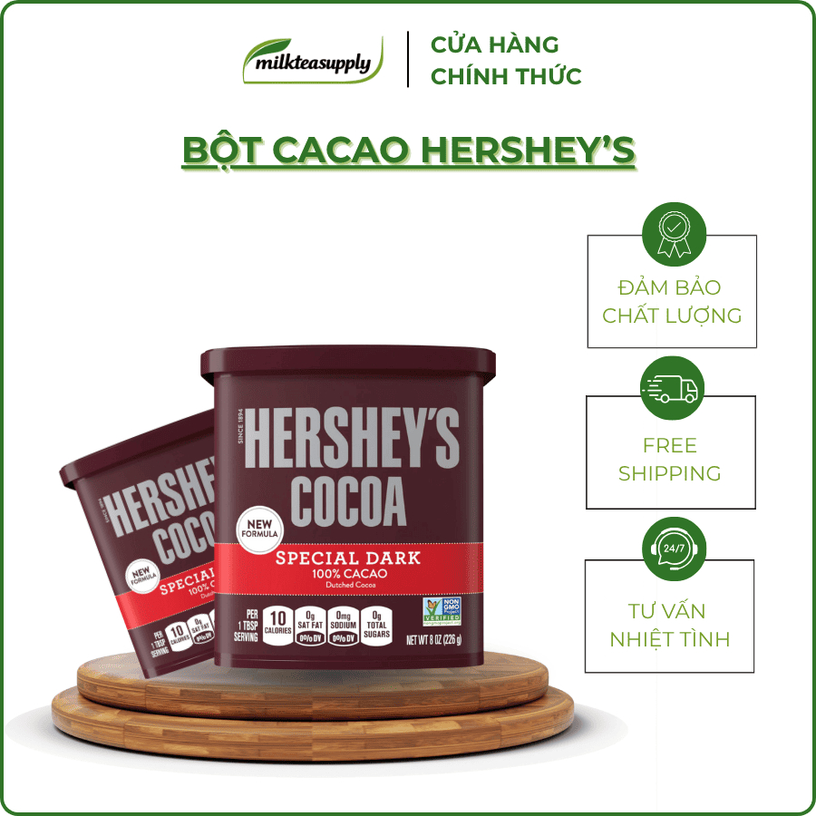 Bột Cacao Hershey’s Nguyên Chất (Hershey's Cocoa) Nguyên Liệu Pha Chế Cà Phê, Trà Sữa, Làm Bánh Hộp 