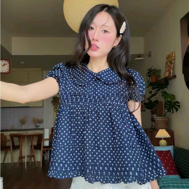 NAVIE - Áo babydoll cổ bèo hoa nhí LANA tay phồng thời trang nữ | BigBuy360 - bigbuy360.vn