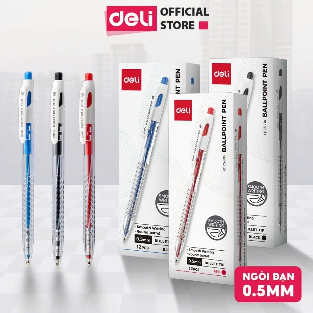 Combo 5/12/20 Bút Bi EQ125 Ngòi 0.5mm CaoCấp, Nét Thanh Mảnh, Viết Siêu Mượt Không Tắc Trẻ Trung