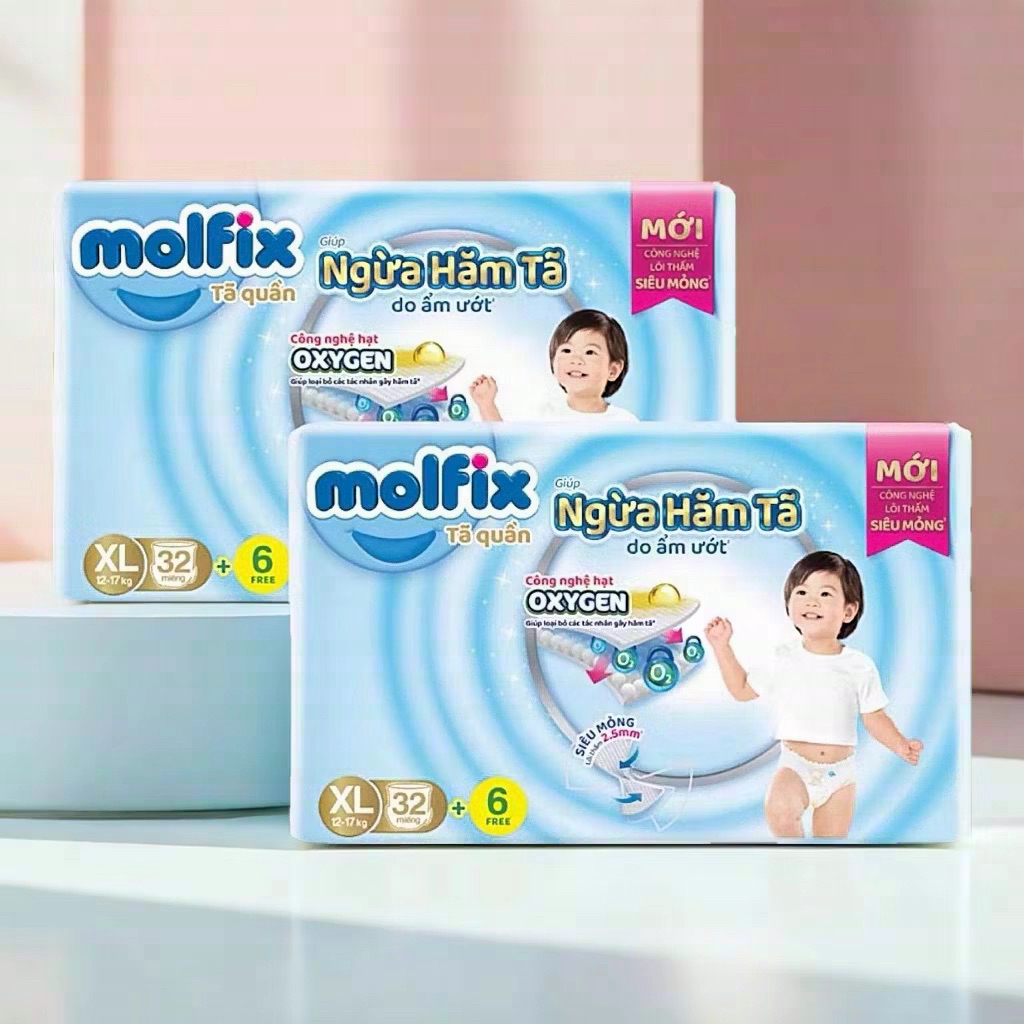 Tã Quần Molfix Ultra Plus OXYGEN Ngừa Hăm Tã M80+12 L72+12 XL64+12 XXL56+12