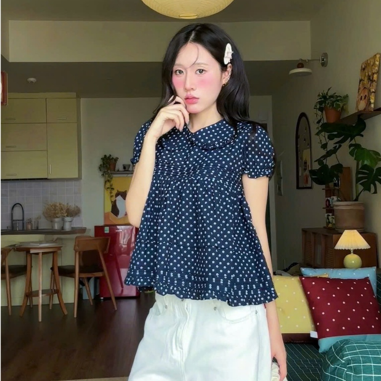 NAVIE - Áo babydoll cổ bèo hoa nhí LANA tay phồng thời trang nữ | BigBuy360 - bigbuy360.vn