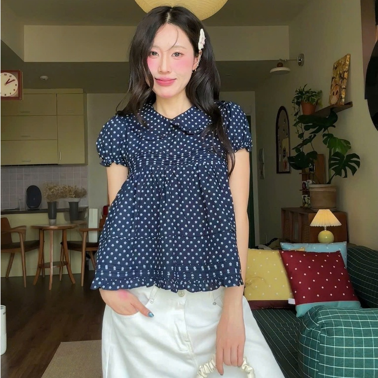 NAVIE - Áo babydoll cổ bèo hoa nhí LANA tay phồng thời trang nữ | BigBuy360 - bigbuy360.vn