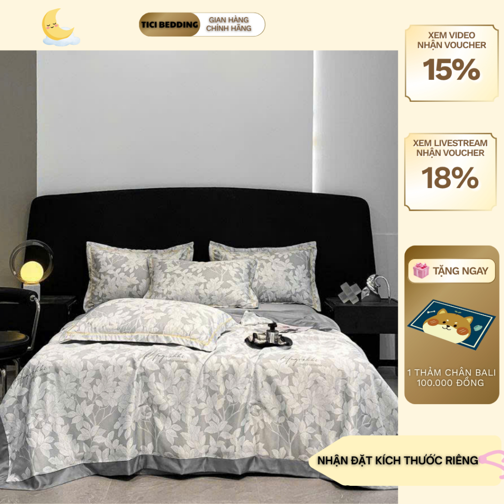 Bộ chăn ga gối lụa thái 6D 4 món chăn trần bông nhập khẩu hàng loại 1 - Ticibedding