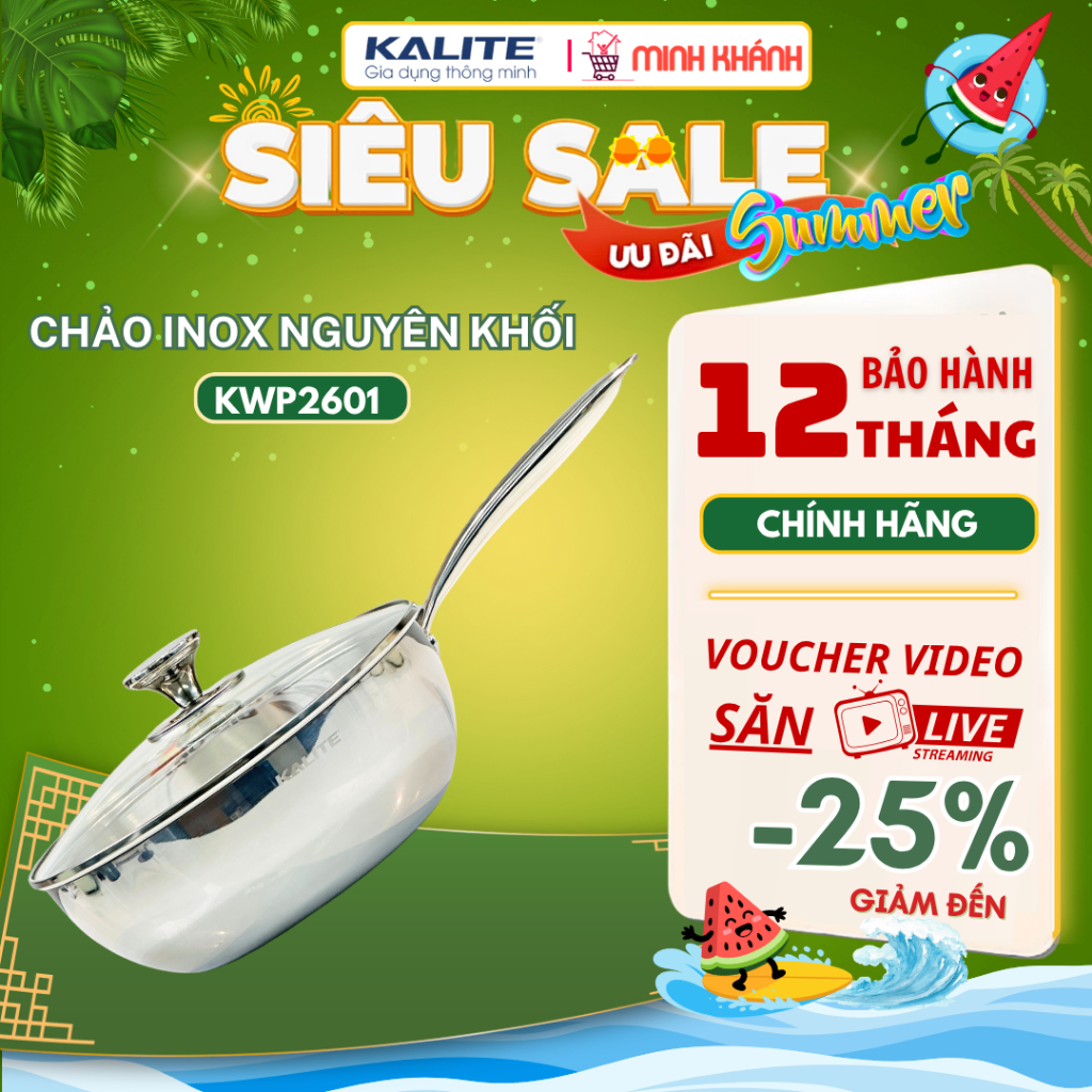 Chảo xào Kalite KWP2501/KWP2601 size 24cm/26cm - Chảo rán Kalite KFP2603 size 26cm -Inox nguyên khối