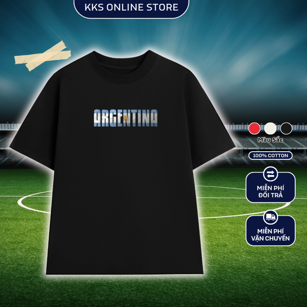 ÁO THUN ARGENTINA WORLD CUP 2026 Form Oversize Cotton 100% 250gsm Cao Cấp KSS - Áo Phông Unisex Đội 
