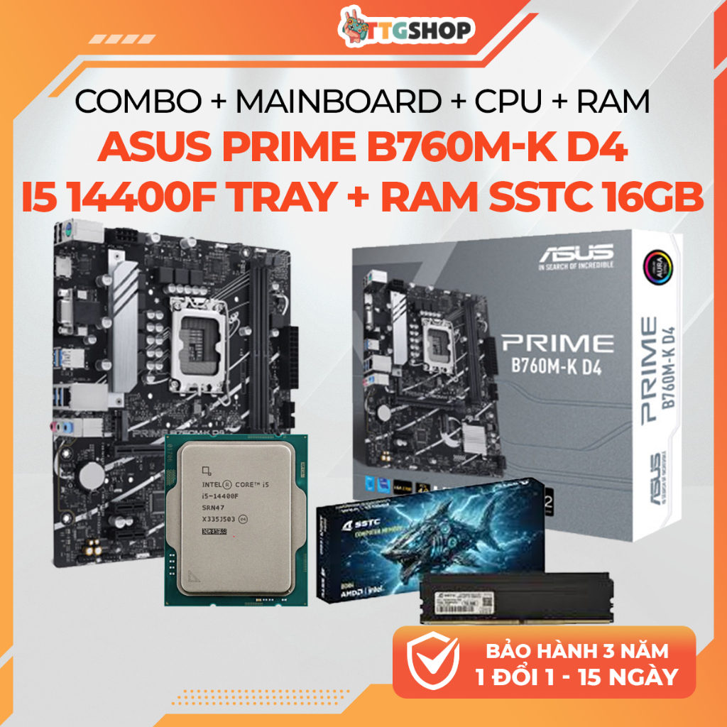 Combo Mainboard ASUS PRIME B760M-K D4 + CPU i5 12400F / 13400F / 14400F Tray + RAM SSTC 16GB DDR4