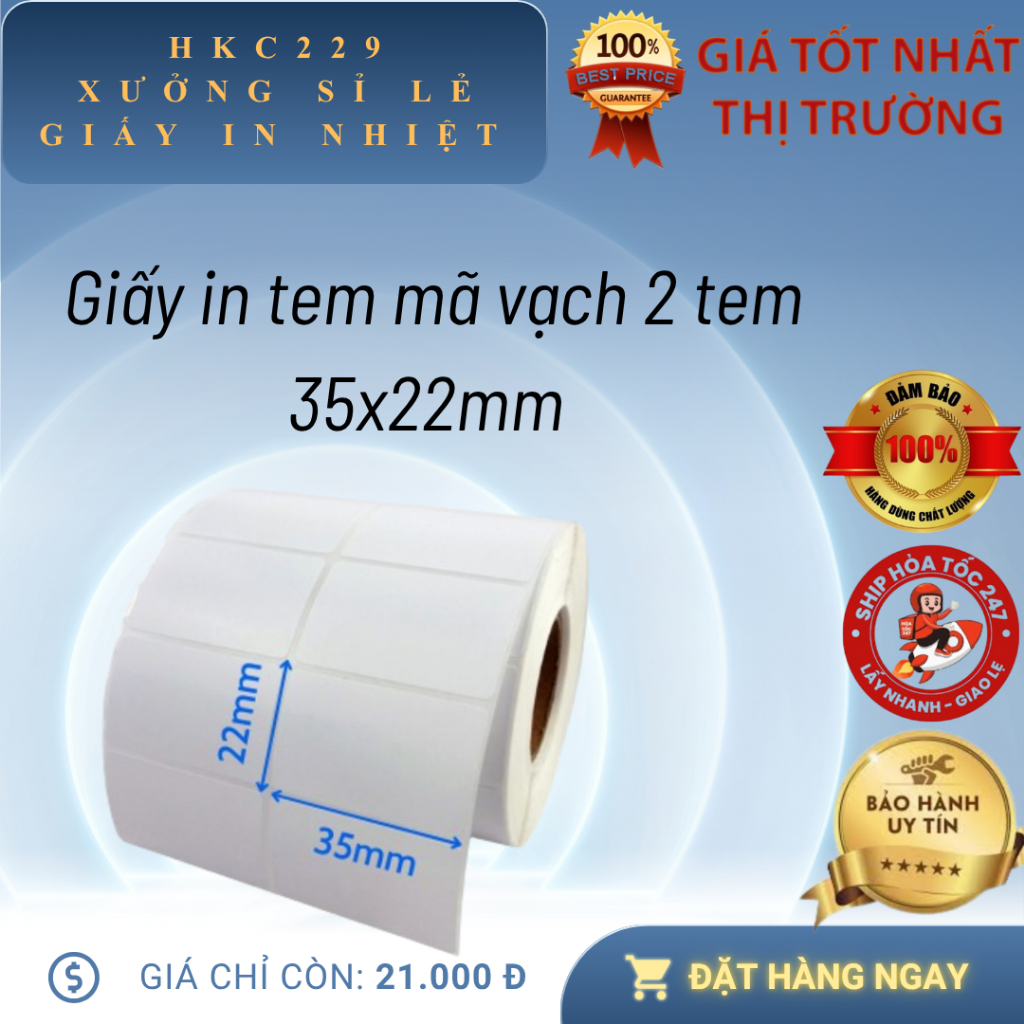 Tem In Giá, Mã Vạch Sản Phẩm Cho Máy In Nhiệt 35x22 2 tem/hàng, giấy in mã vạch các bên phần mềm 70x
