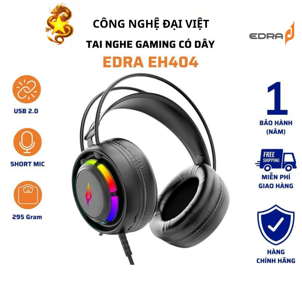 TAI NGHE GAMING CÓ DÂY EDRA EH404 USB LED RGB CHÍNH HÃNG