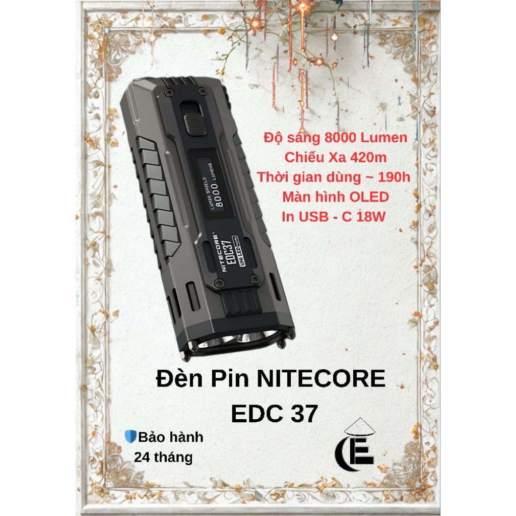 Đèn pin NITECORE EDC 37 - Siêu sáng 8000 Lm , pin 8000mAh , sạc nhanh 18W , màn hình OLED - Bảo hành