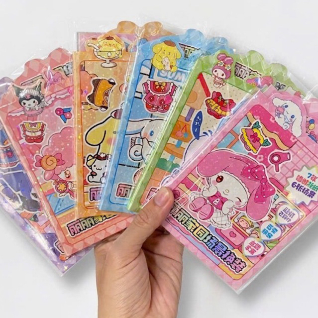 Set 4 Bộ Sticker 3D (6 Scene) Quang Cảnh Sanrio, Đồ Chơi Bóc Dán Sticker DIY 3D Kuromi Cho Bé