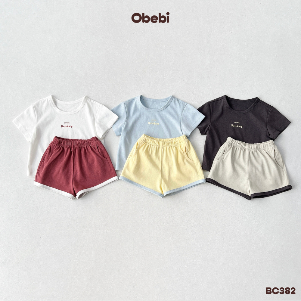 Flashsale Bộ Cộc Trẻ Em Mùa Hè Phối Màu Quần Nổi Bật Obebi Cho Bé Trai Bé Gái  8-22KG BC382