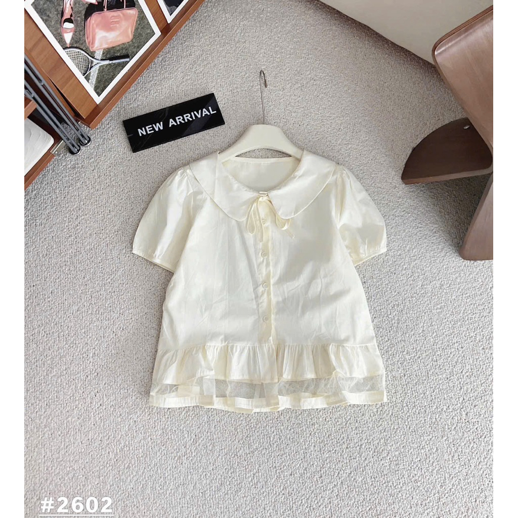Áo babaydoll cổ sen buộc dây gấu ren QCCC