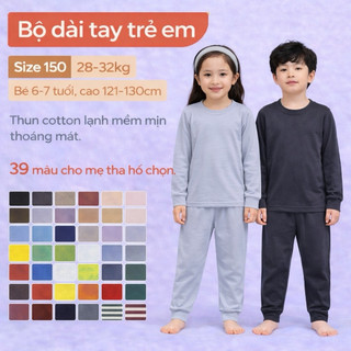 Bộ đồ ngủ mặc nhà dài tay trẻ em size 150 cho bé 6-7 tuổi 28-32kg cao 121-130cm, thun cotton lạnh mềm mịn thoáng mát