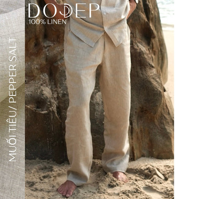 DODEP Quần dài nam linen 100% Regular Fit lưng thun