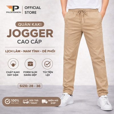 Quần Jogger kaki nam co giãn zip khóa kéo, form Regular fit chính hãng SPMJGK01 - PigoFashion