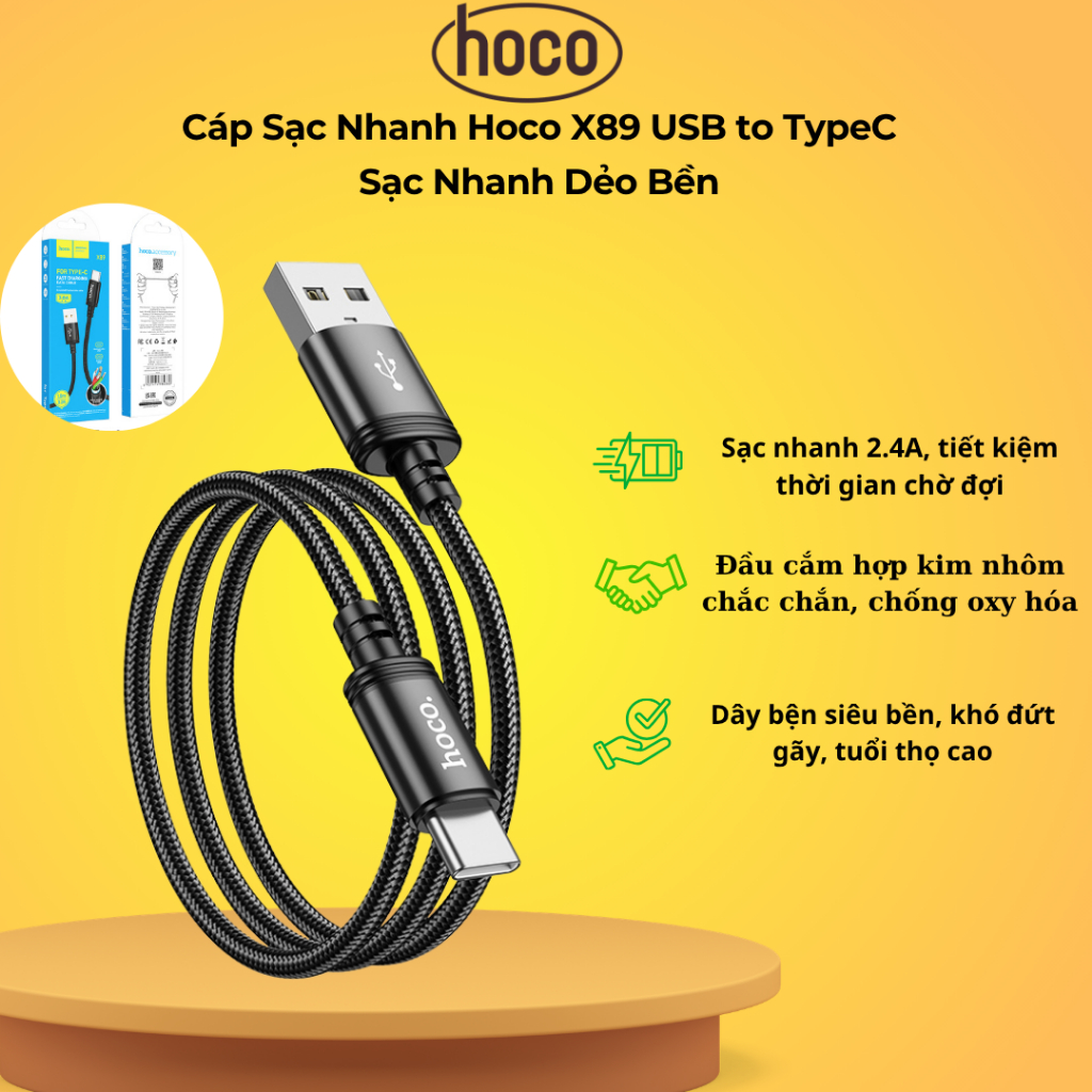 Cáp Sạc Nhanh Hoco X89 USB to TypeC Sạc Nhanh Dẻo Bền