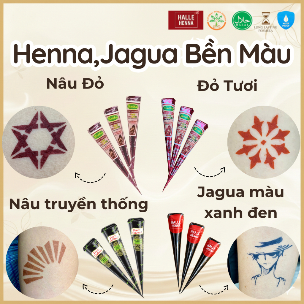 Mực vẽ Henna Jagua 4 Màu Siêu Bền Màu 10-14 Ngày