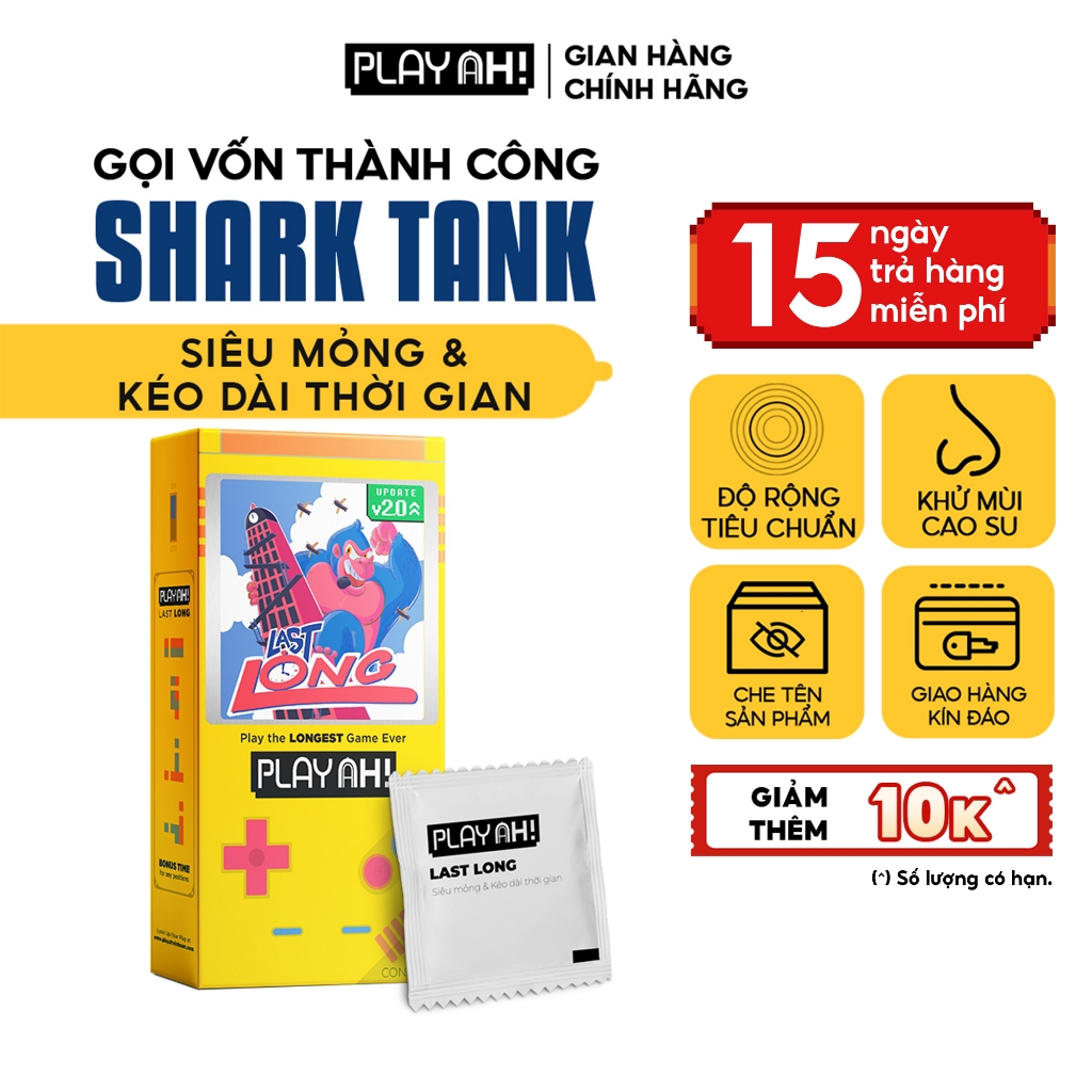 Bao Cao Su PlayAh Last Long Siêu Mỏng Kéo Dài Quan Hệ Thời Gian Hộp 3/Hộp 10 size 52mm