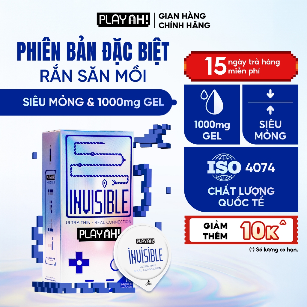 Bao Cao Su PlayAh! Siêu Mỏng Nhiều Gel Snake Invisible - Hộp 3/10