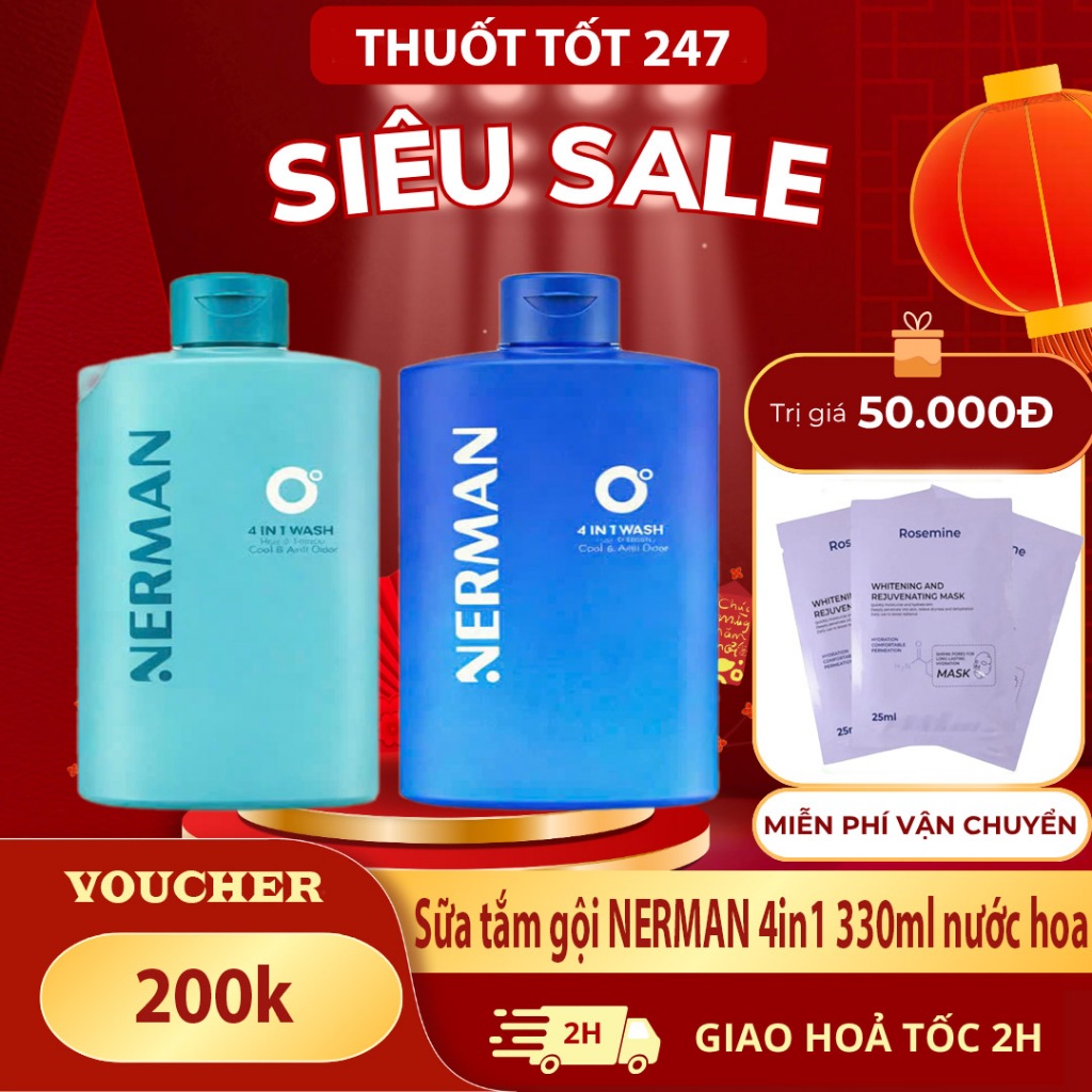 Sữa tắm gội hương nước hoa NERMAN 0 Độ 4in1 330ml Dưỡng Body Dưỡng thể