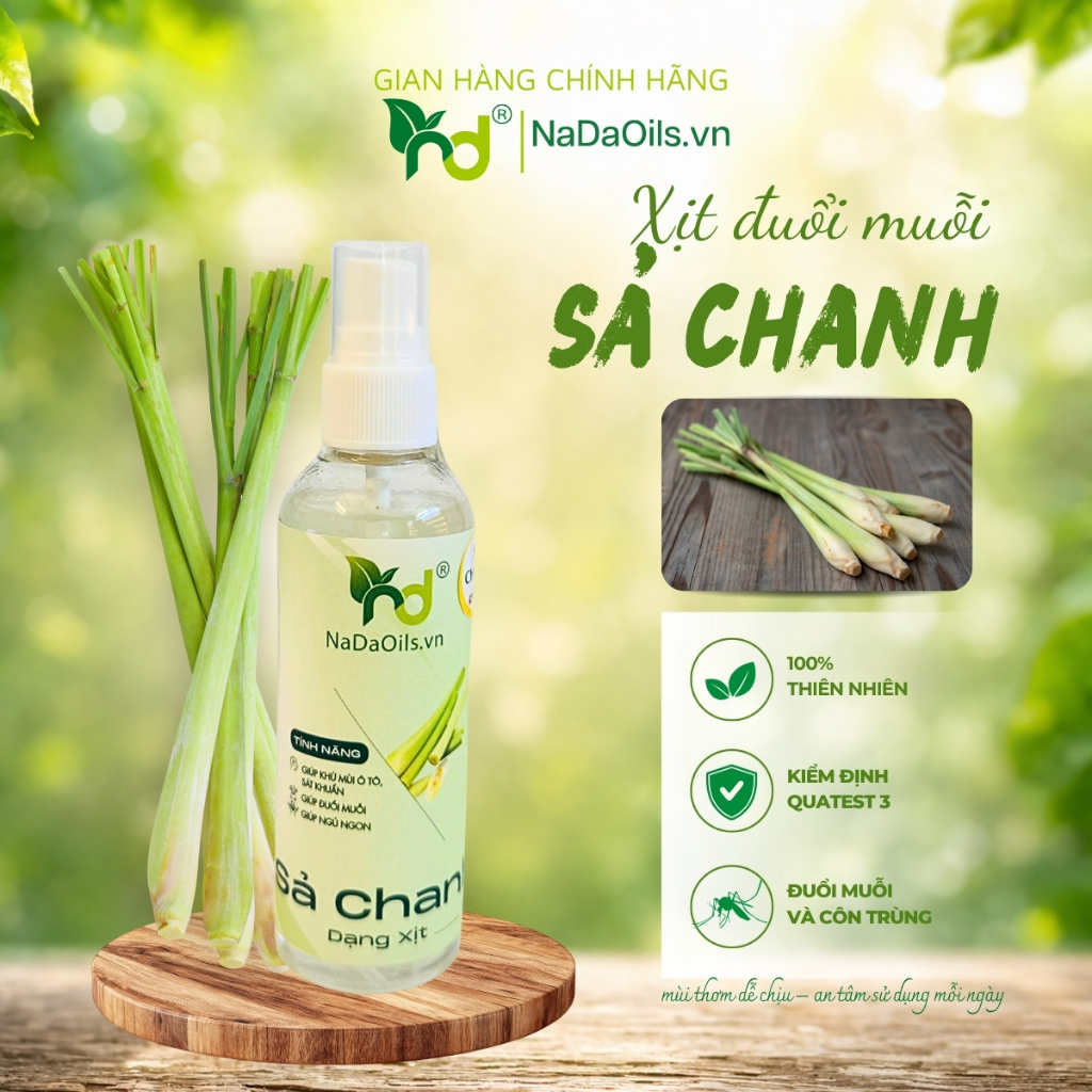 Xịt Đuổi Muỗi NaDa Oils, Tinh Dầu Sả Chanh, An Toàn Cho Gia Đình |Đuổi Côn Trùng, Thơm Dễ Chịu 100ml