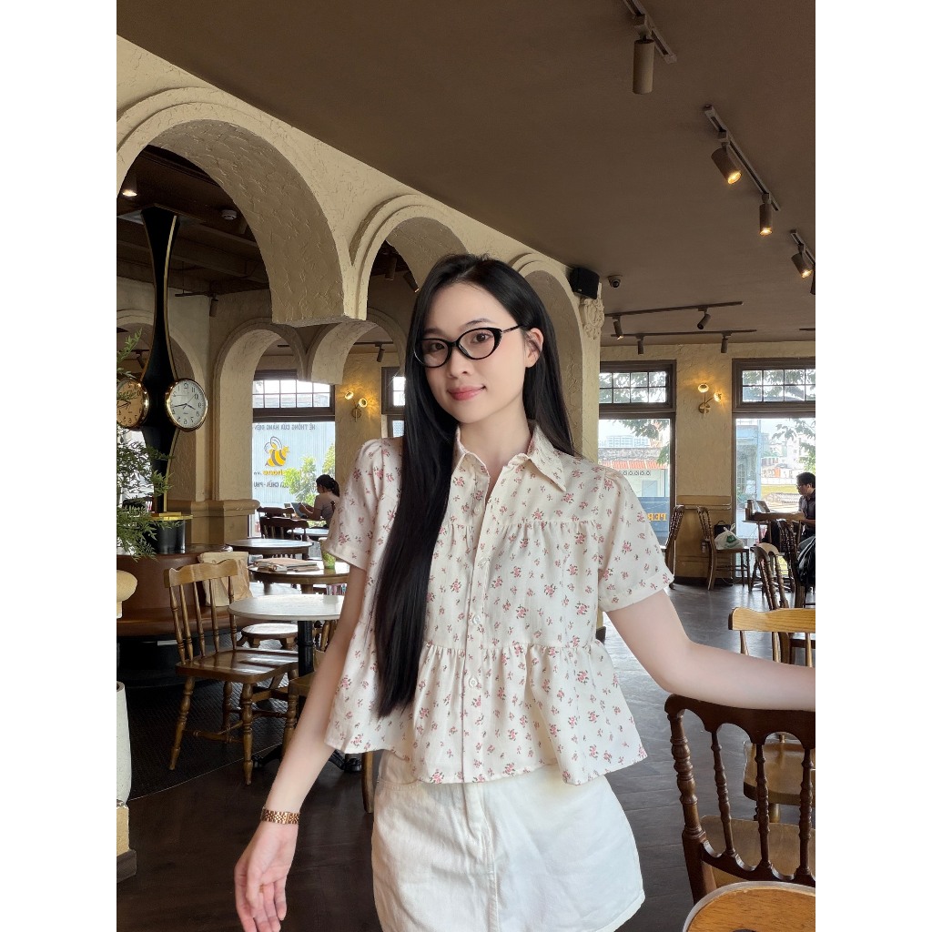 Áo sơ mi áo kiểu nữ babydoll họa tiết chấm bi hoa nhí xinh xắn LAMO - B1554 | BigBuy360 - bigbuy360.vn