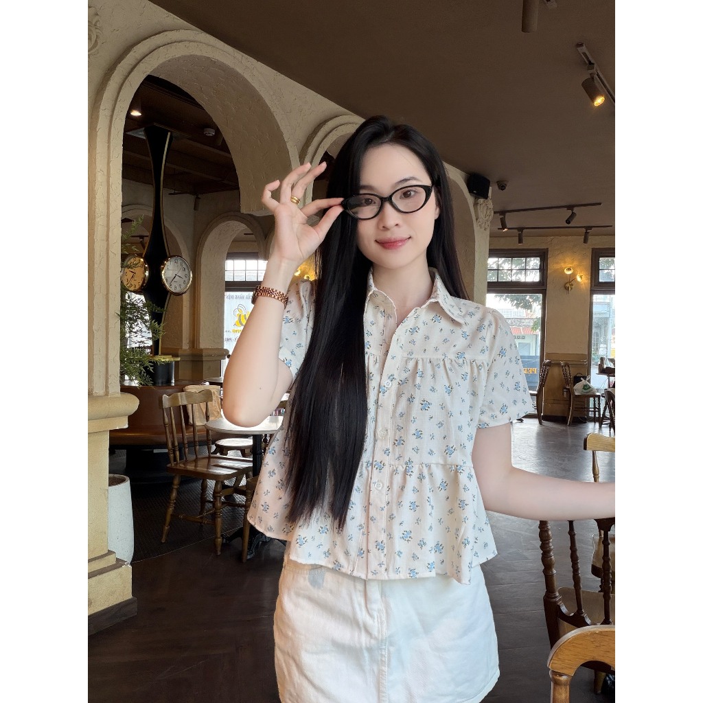 Áo sơ mi áo kiểu nữ babydoll họa tiết chấm bi hoa nhí xinh xắn LAMO - B1554 | BigBuy360 - bigbuy360.vn