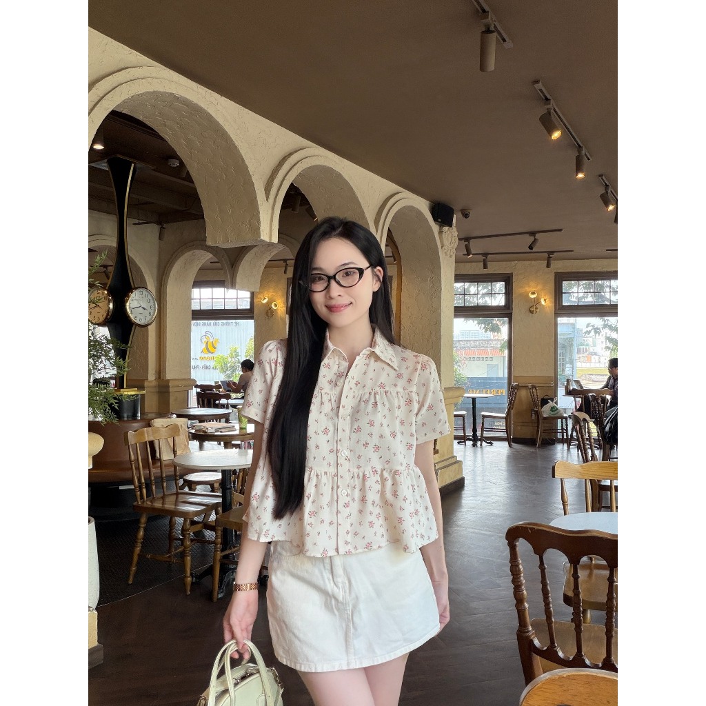 Áo sơ mi áo kiểu nữ babydoll họa tiết chấm bi hoa nhí xinh xắn LAMO - B1554 | BigBuy360 - bigbuy360.vn