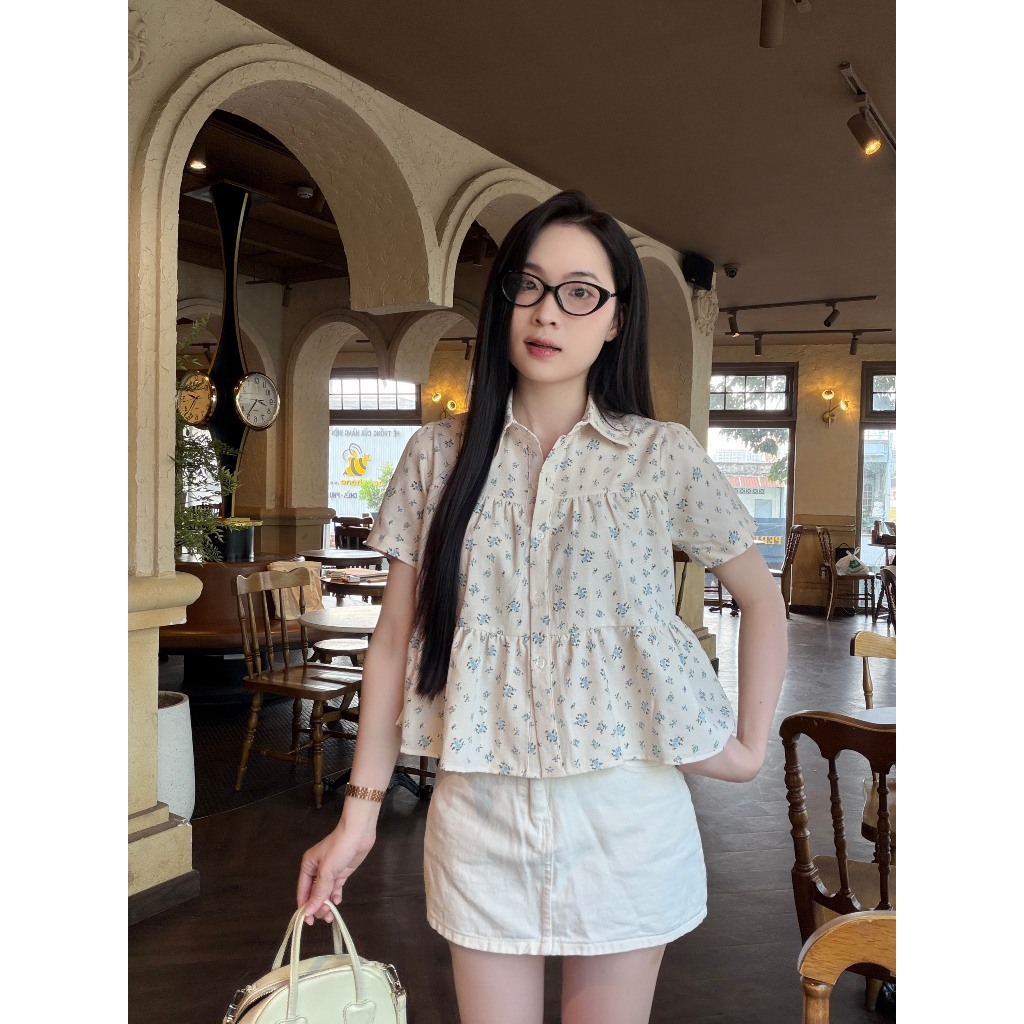 Áo sơ mi áo kiểu nữ babydoll họa tiết chấm bi hoa nhí xinh xắn LAMO - B1554 | BigBuy360 - bigbuy360.vn