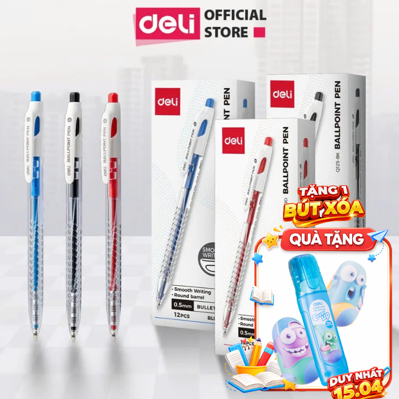 Combo 5/12/20 Bút Bi EQ125 Ngòi 0.5mm CaoCấp, Nét Thanh Mảnh, Viết Siêu Mượt Không Tắc Trẻ Trung Hiện Đại