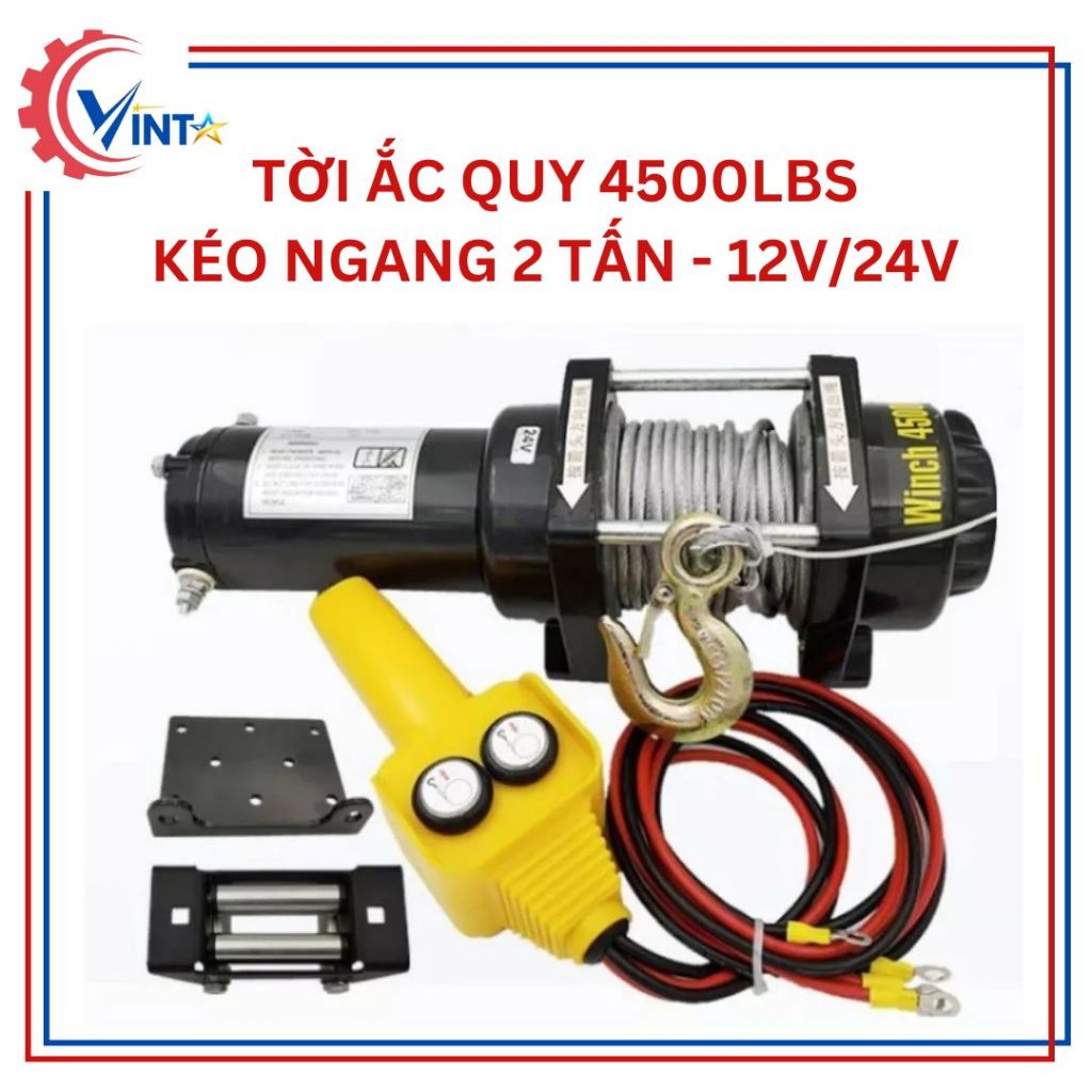 Tời Ắc Quy (Tời kéo xe) - 4500LBS (2000kg) - 12V/24V - Tời Kéo Xe, Kéo Cây Vinta