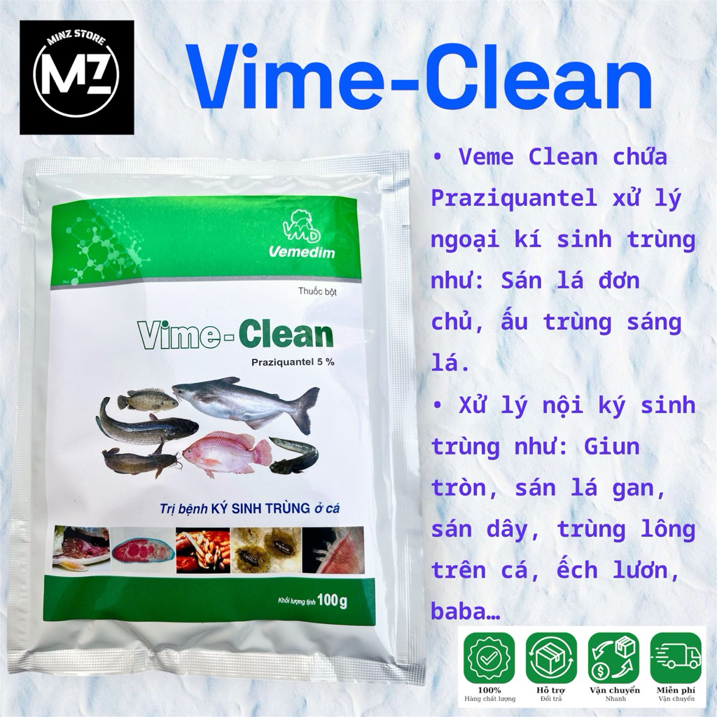 VIME-CLEAN (cá) - Phòng và diệt nội, ngoại ký sinh trùng ở cá, tôm, lươn, ếch, óc.... gói (100g)