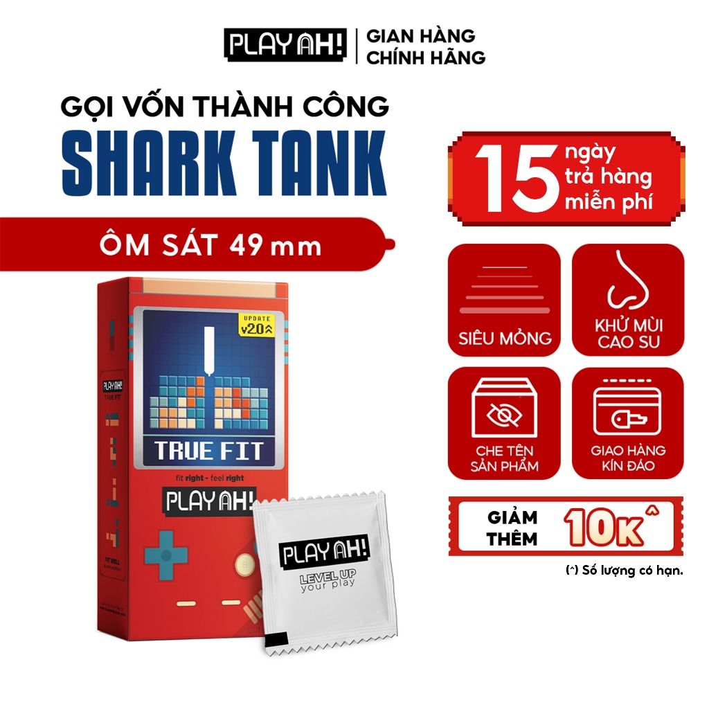 Bao Cao Su PlayAh True Fit Ôm Sát Hộp 3/10 size 49mm size nhỏ vừa vặn