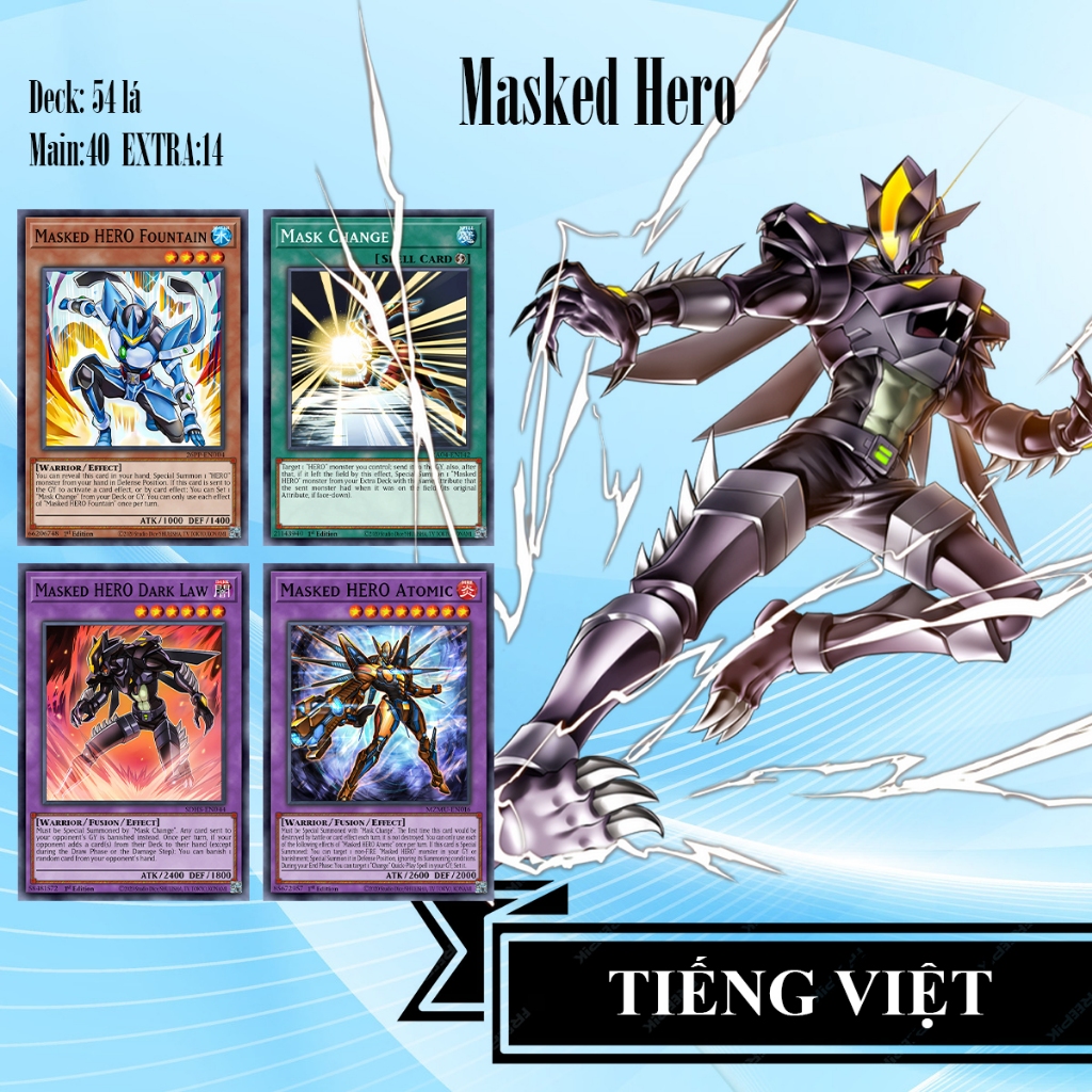 [TIẾNG VIỆT] Bài YuGiOh - Bộ 54 lá bài Mask Hero - Masked Hero  Deck - Card Game VN Giá Rẻ