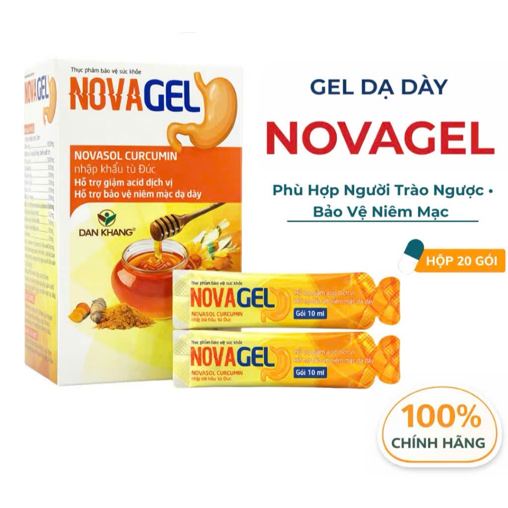 Gel Dạ Dày NOVAGEL Dân Khang – Phù Hợp Người Trào Ngược, Bảo Vệ Niêm Mạc, Êm Dịu Dạ Dày, Hộp 20 Gói