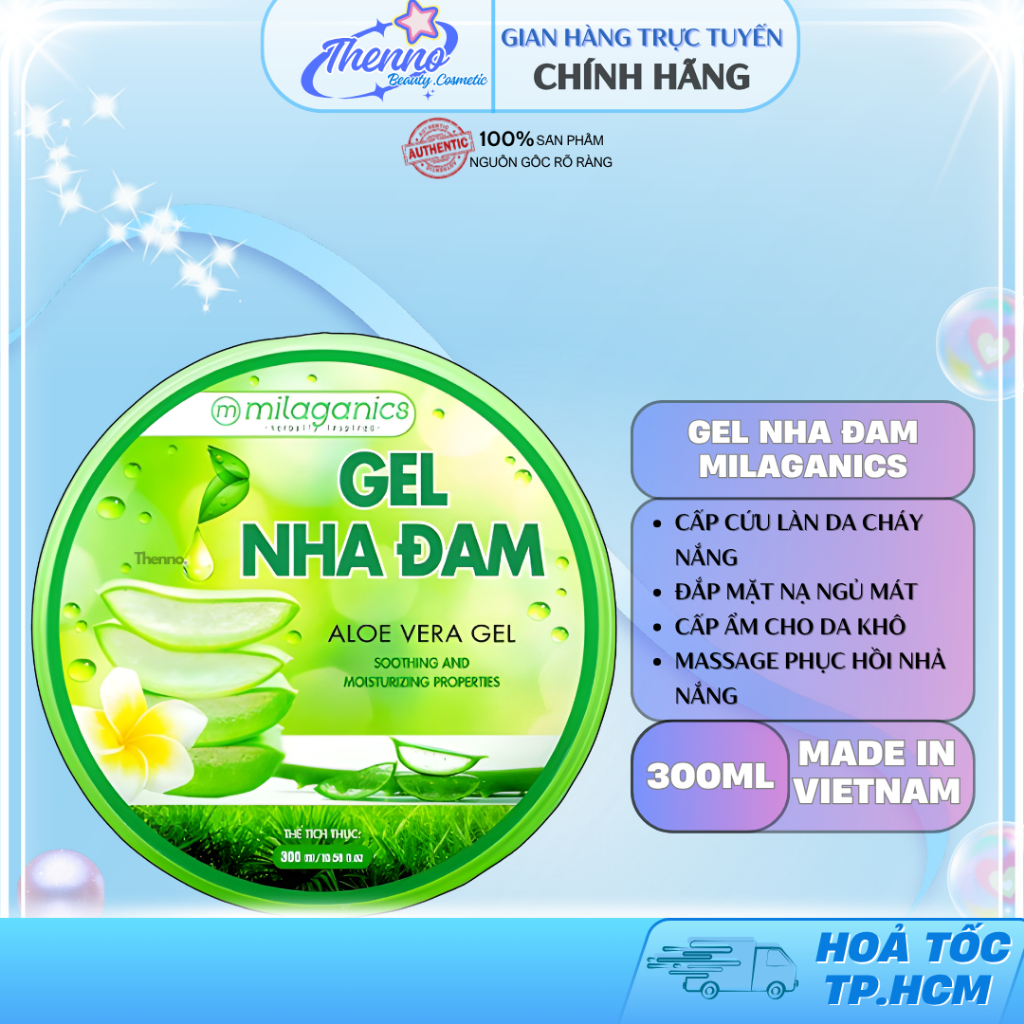 Gel Nha Đam Milaganics Dưỡng Ẩm Body, Gel Nha Đam Cấp Ẩm Hỗ Trợ Làm Mềm Da 300ml