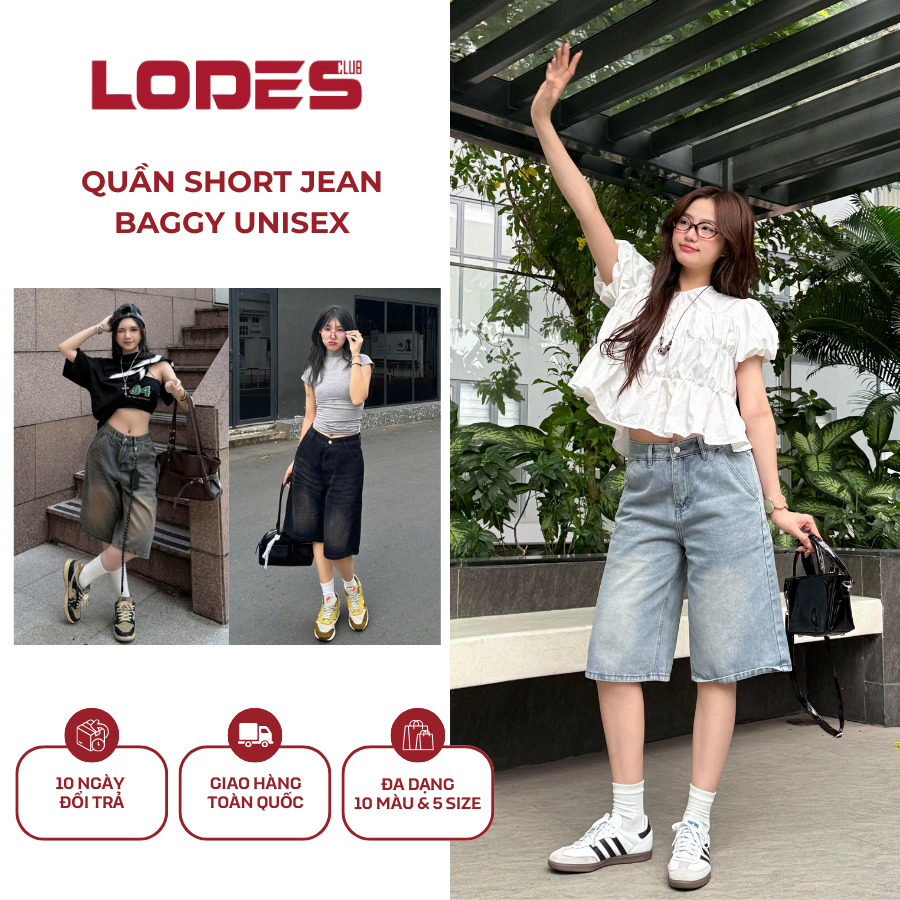 Quần Short Baggy Jean LODES CLUB Unisex,vải Denim Cao Cấp, phong cách trẻ trung, năng động, toả sáng