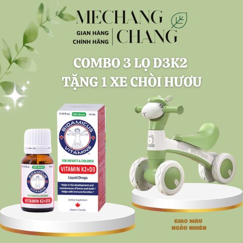 [TẶNG XE CHÒI HƯƠU - 10.28] Combo 3 lọ D3k2 Bioamicus hỗ trợ phát triển xương, răng cho trẻ - HÀNG K
