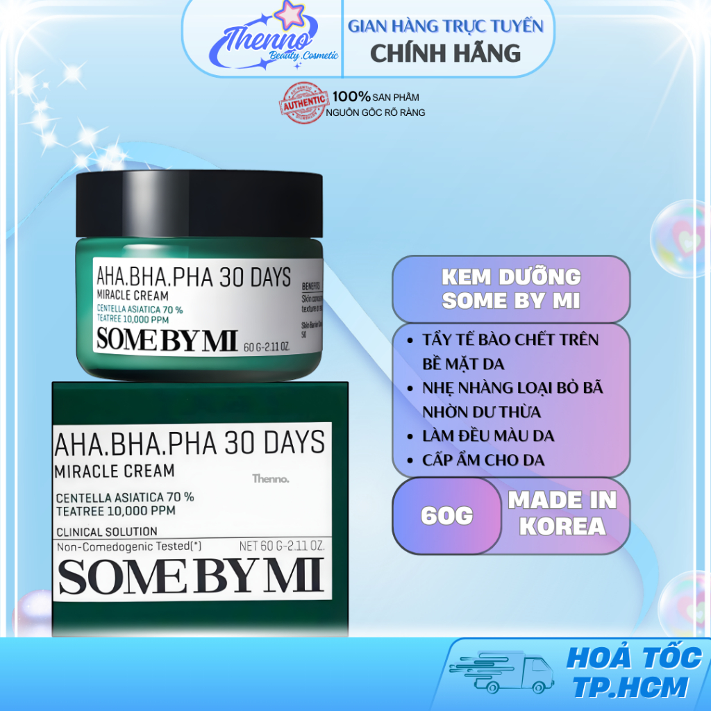 Kem Dưỡng Hỗ Trợ Giảm Mụn Some By Mi AHA-BHA-PHA 30 Days Miracle Cream 60g