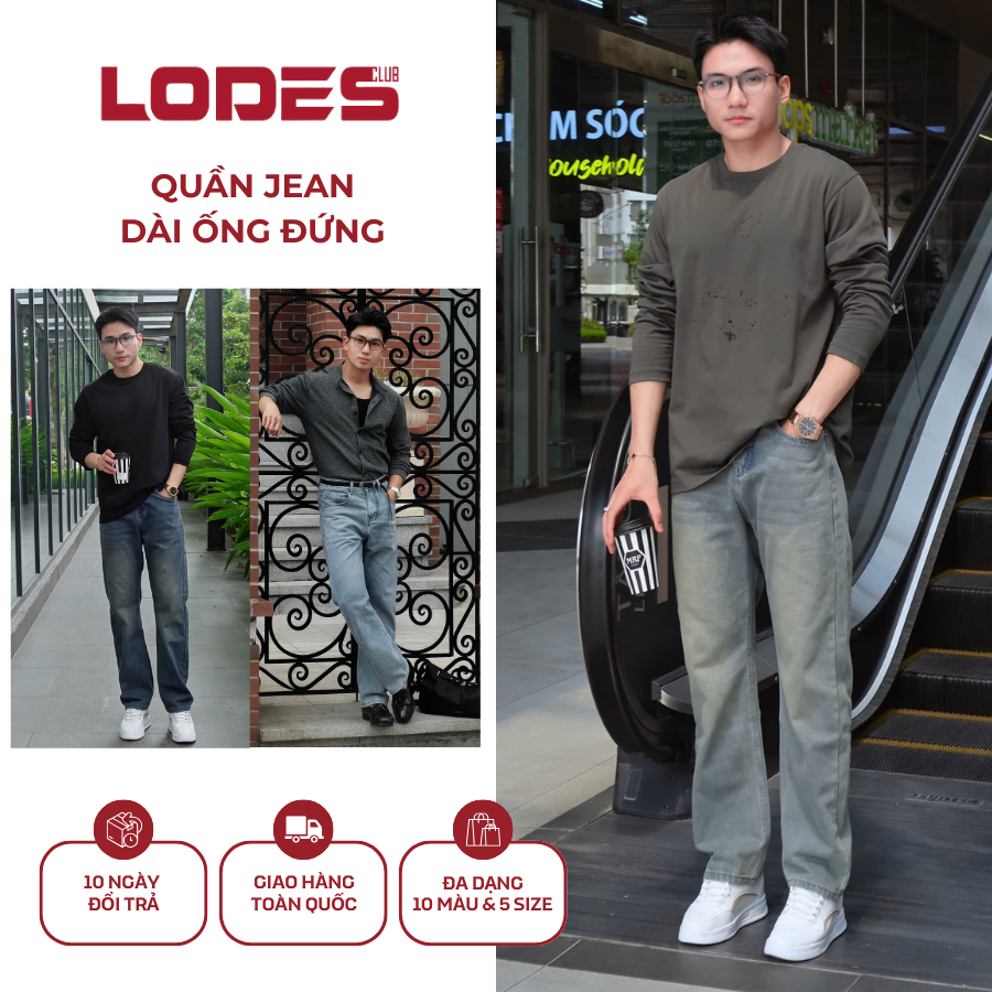 Quần Jean Ống Đứng LODES CLUB Form Hàn Quốc Chất Denim Cotton Mềm Mại Dành Cho Nam, Menswear Wash
