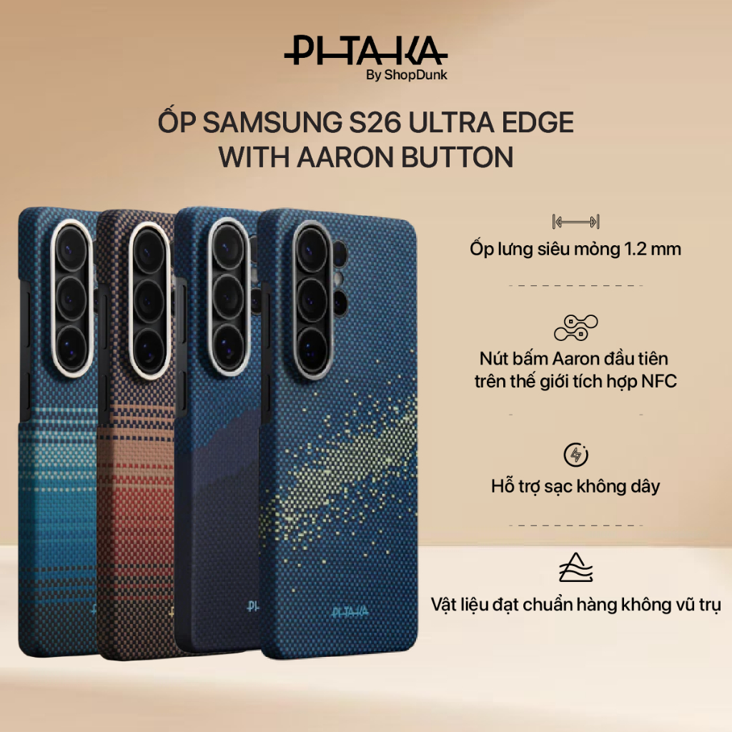 [Samsung S26 Ultra] Ốp lưng Samsung S26 Ultra PITAKA Edge - Ultra-slim (Aaron Button tích hợp NFC)