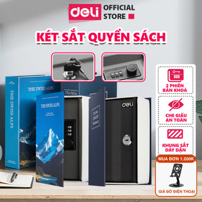 Hộp Đựng Tiền Dạng Hình Quyển Sách Deli, Két Sắt Mini 2 Kích Thước Nhỏ Gọn Dễ Dàng Decor, Trang Trí