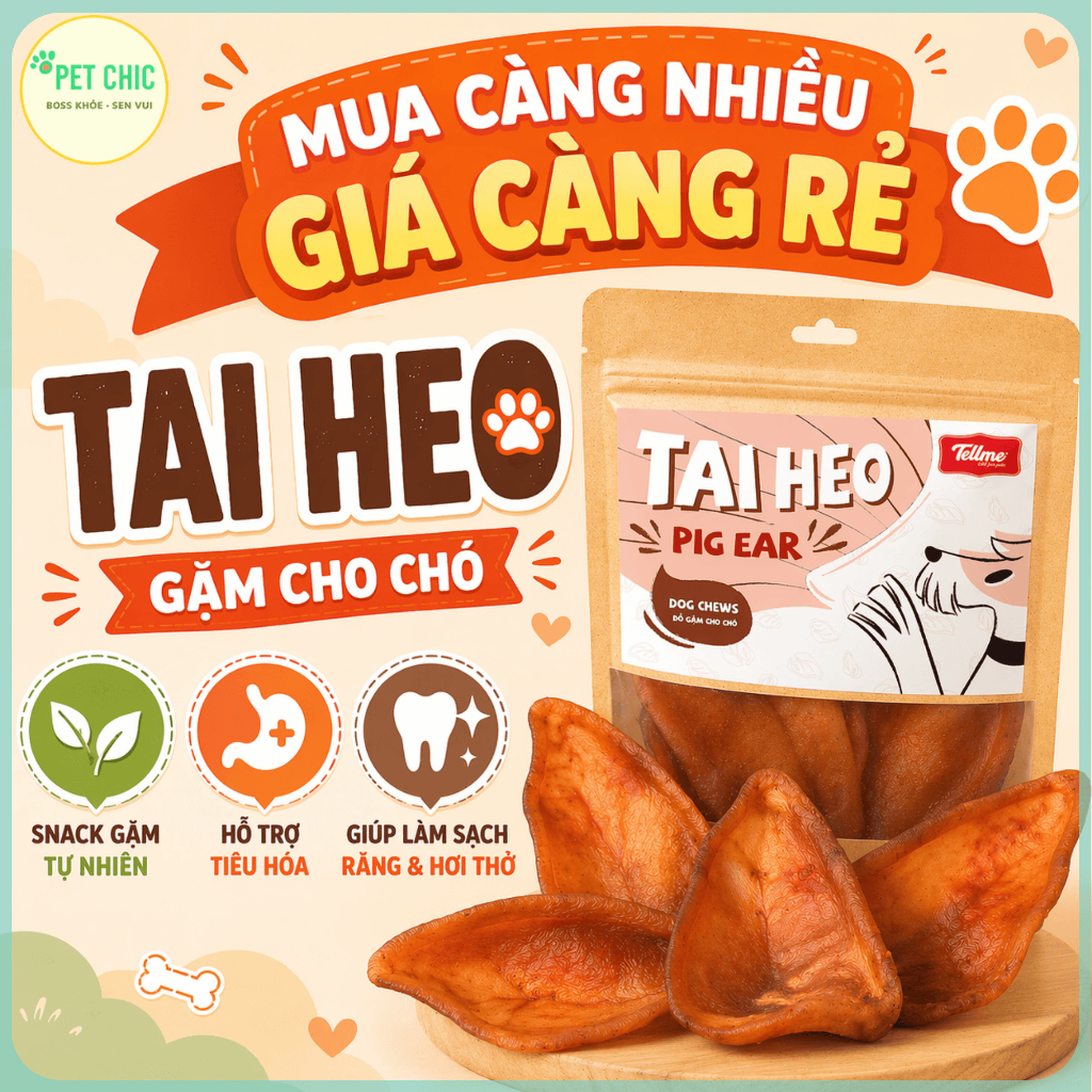 Snack Cho Chó Tellme Tai Heo Sấy – Snack Gặm Tự Nhiên, Làm Sạch Răng & Giảm Stress | PET CHIC