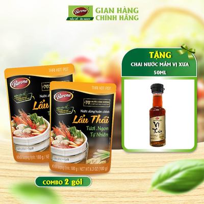Combo 2 gói Nước Dùng Lẩu Thái Barona 180g [Tặng 1 chai Nước Mắm Vị Xưa 40 độ 50ml]