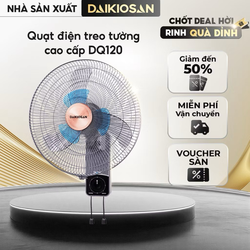 Quạt Điện Treo Tường LifeStyle Daikiosan DQ120 Điều Khiển Bằng Dây Kéo Và Nút Xoay - Hàng Chính Hãng